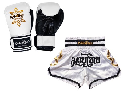 Muay Thai Set - Muay Thai handschoenen en broekje : Set-143-Gloves-Wit