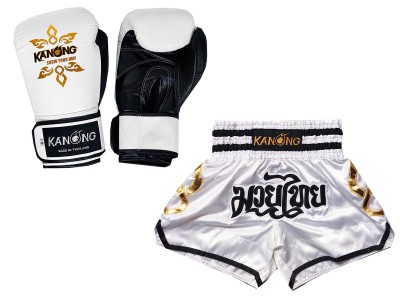 Muay Thai Set - Bijpassende Muay Thai handschoenen en broekje : Set-143-Gloves-Wit