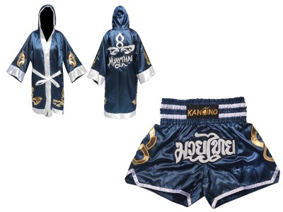 Kickboksset - boksjas en Muay Thai broekje gepersonaliseerde : SET-143-Marineblauw