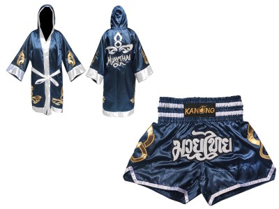 Kickboksset - Gepersonaliseerde boksjas en Muay Thai broekje : SET-143-Marineblauw