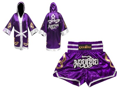 Kickboksset - boksjas en Muay Thai broekje gepersonaliseerde : SET-143-Purper