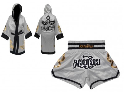 Kickboksset - boksjas en Muay Thai broekje gepersonaliseerde : SET-143-Zilver