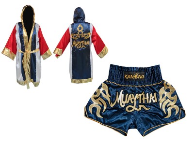 Kanong Boks gewaad en Muay Thai broekje Ontwerpen : Set-134-Robe-Marineblauw