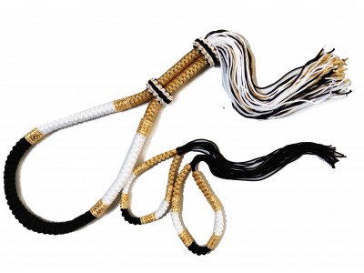 Muay Thai Mongkon Hoofdband en Prajead Armbanden: Thaise stijl-Wit-Zwart-Goud