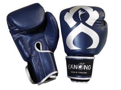 Kanong Muay Thai Bokshandschoenen van echt leer : "Thai Kick" Marineblauw-Zilver