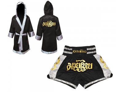 Kanong Kickboksset - boksjas en Muay Thai broekje gepersonaliseerde : SET-141-Zwart
