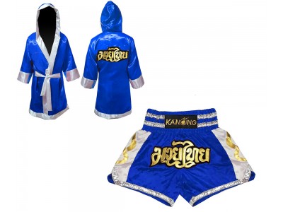 Kickboksset - boksjas en Muay Thai broekje gepersonaliseerde : SET-141-Blauw