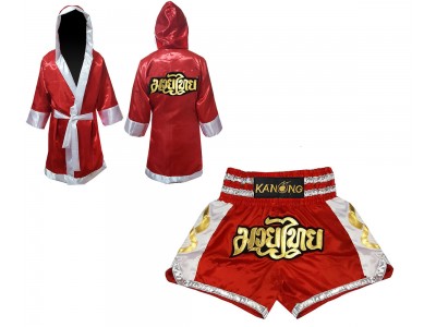 Kickboksset - boksjas en Muay Thai broekje gepersonaliseerde : SET-141-Rood