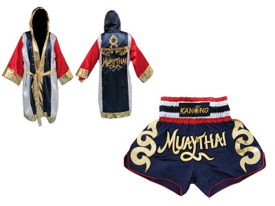 Kanong Boks gewaad en Muay Thai broekje Ontwerpen : Set-120-Robe-Marineblauw