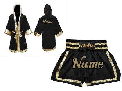 Kanong Kickboks set - boksjas en Kick boks broekje gepersonaliseerde : Set-140-Zwart-Goud