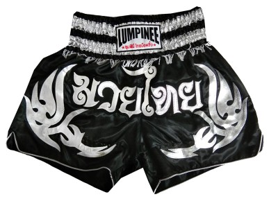 Lumpinee Muay Thai Kickbox broekje kind : LUM-050-Zilver-Zwart-K