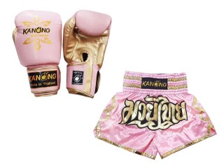 Productset Bijpassende Muay Thai-handschoenen en broekje : Set-121-Roze