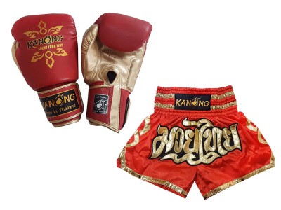 Productset Bijpassende Muay Thai handschoenen en broekje : Set-121-Rood
