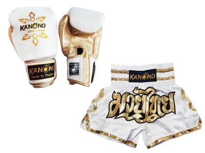 Productset Bijpassende Muay Thai handschoenen en broekje : Set-121-Wit