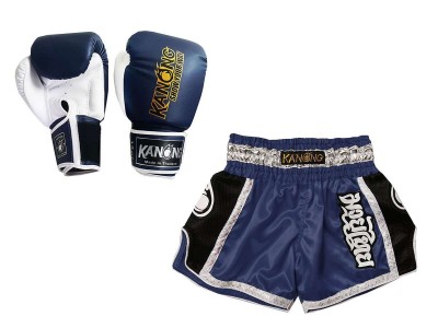 Productset Bijpassende Muay Thai handschoenen en broekje : Set-208-Marineblauw