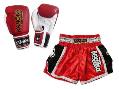 Productset Bijpassende Muay Thai-handschoenen en broekje : Set-208-Rood