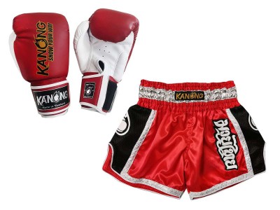Kickboks Set - Bokshandschoenen handschoenen en broekje : Set-208-Rood