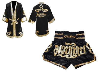 Kanong Boks gewaad en Muay Thai broekje Ontwerpen : Model 121-Zwart