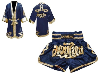 Kanong Kickboksset - boks gewaad en Muay Thai broekje Ontwerpen : Model 121-Marineblauw