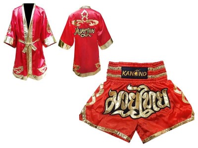 Kanong Kickboksset - boks gewaad en Muay Thai broekje Ontwerpen : Model 121-Rood