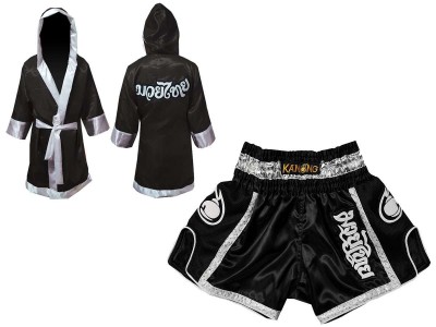 Kanong  boks gewaad en Muay Thai broekje Ontwerpen : Model 208-Zwart