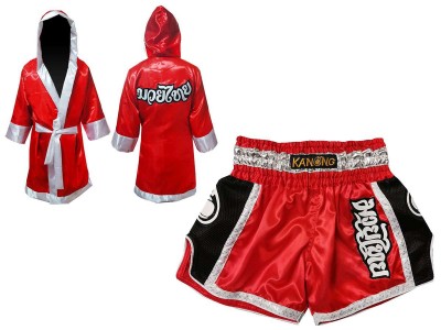 Kanong  kickboks gewaad en Kickboks broekje  met naam : Model 208-Rood