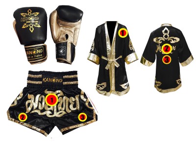 Set Muay Thai-handschoenen + op maat gemaakte korte broek + op maat gemaakt mantel : Thai Power Zwart