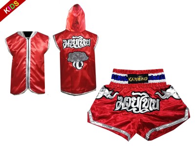 Kanong Kinder Kleding Boksen hoodies en Muay Thai broek : Model 125-Rood Olifant 