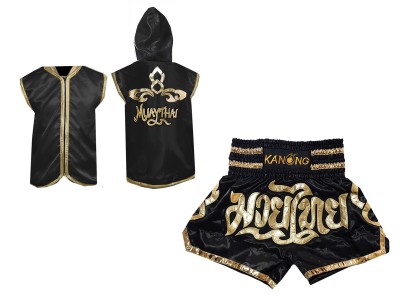 Kanong Muay Thai-jas met capuchon en Muay Thai broek : Model 121-Zwart