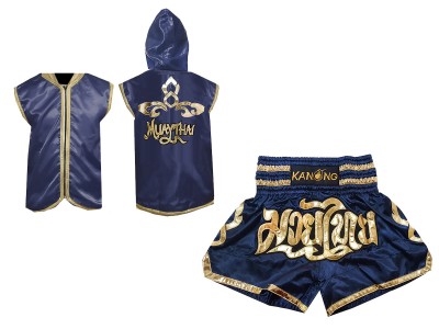 Kanong Muay Thai-jas met capuchon en Muay Thai broek : Model 121-Marineblauw