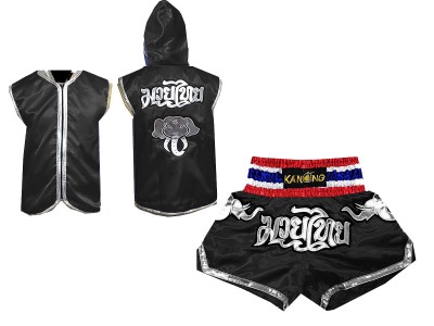Kanong Boksen capuchon jas en Muay Thai broek : Model 125-Zwart Olifant 