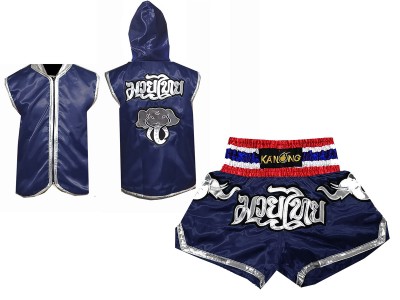 Kanong Boksen capuchon jas en Muay Thai broek : Model 125-Marineblauw Olifant 