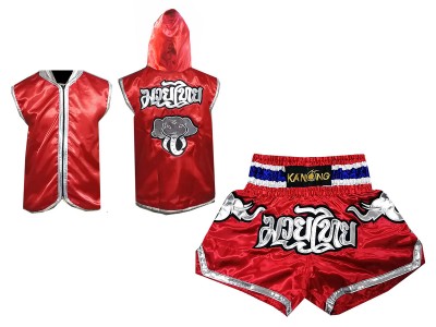 Kanong Boksen capuchon jas en Muay Thai broek : Model 125-Rood Olifant 