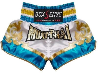 Boxsense Muay Thai Broekjes : BXS-099-Wit-Lichtblauw