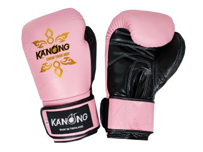 Kanong Muay Thai-handschoenen van echt leer : Roze/Zwart