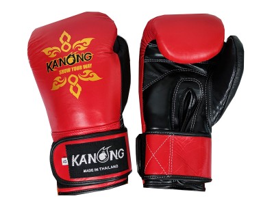 Kanong Muay Thai-handschoenen van echt leer : Rood/Zwart