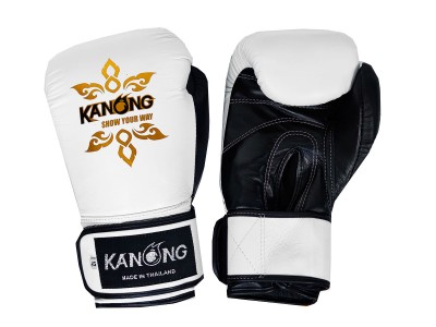 Kanong Muay Thai-handschoenen van echt leer : Wit/Zwart
