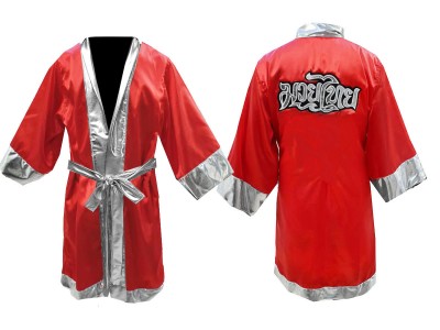 Muay Thai gewaad  met naam : Rood/Zilver