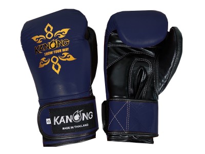 Kanong Muay Thai Bokshandschoenen van echt leer : Marineblauw/Zwart