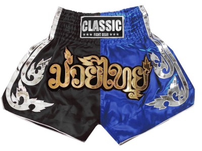 Classic kickboks broekjes : CLS-015-Zwart-Blauw