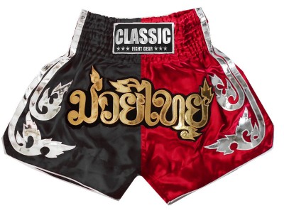 Classic kickboks broekjes : CLS-015-Zwart-Rood