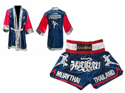 Kanong Kickboksset - boksjas en Muay Thai broekje gepersonaliseerde : Model 133-Marineblauw