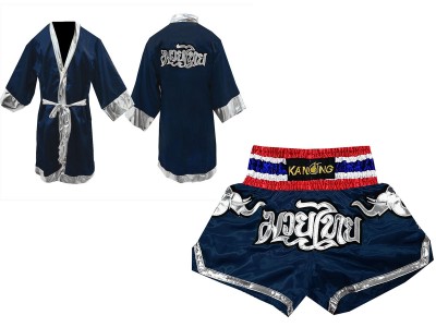 Muay Thai gewaad en Muay Thai broek Ontwerpen  : Model 125-Marineblauw