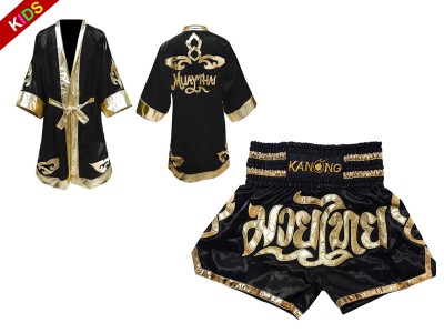Kanong Kinder Kleding Boksmantels en Muay Thai broek : Model 121-Zwart