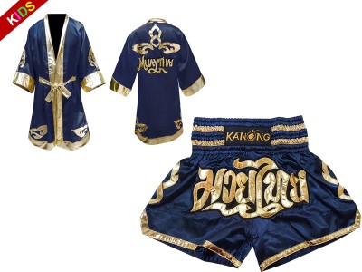 Kanong Kinder Kleding Boks gewaad en Muay Thai broek gepersonaliseerde : Model 121-Marineblauw