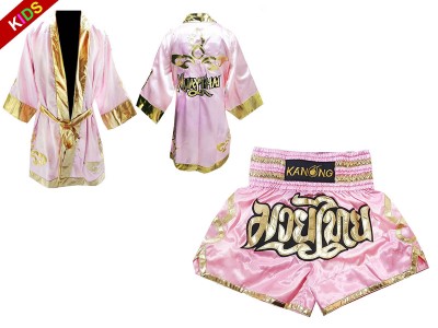 Kanong Kinder Kleding Boks gewaad en Muay Thai broek gepersonaliseerde : Model 121-Roze