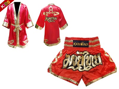 Kanong Kinder Kleding Boks gewaad en Muay Thai broek gepersonaliseerde : Model 121-Rood